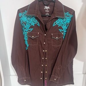 Women’s Rock 47 Brown with Turquoise EMBROIDERY & CRYSTALS WITH SNAPS size L